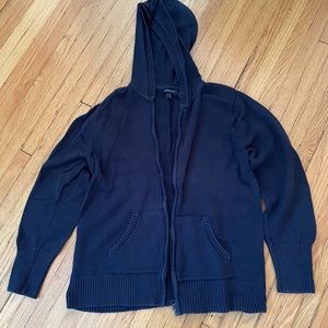 Women’s lands end navy sweater full zip hoodie- medium